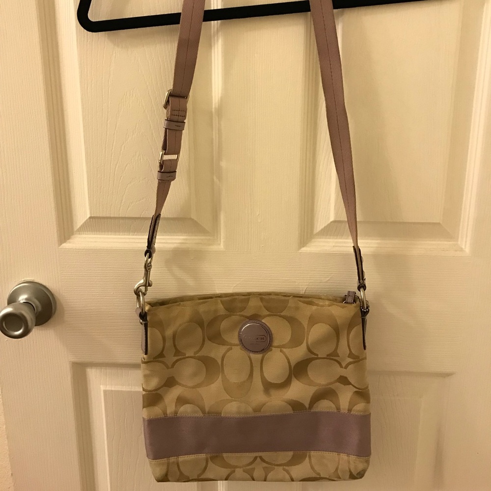 Coach tan and purple purse